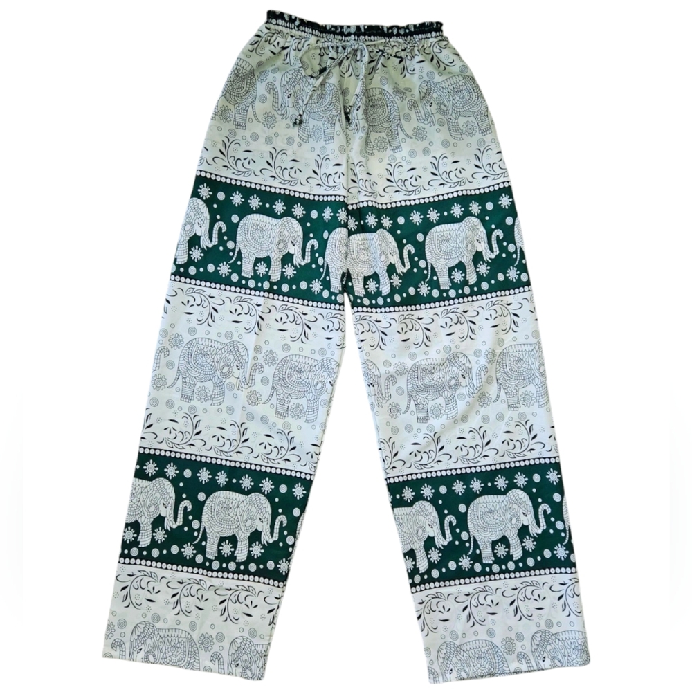 Elephant Pant Dark Green and White Stripes Import From Thailand